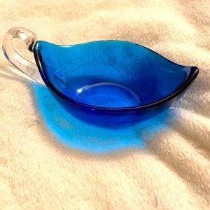 Small blue glass candy dish